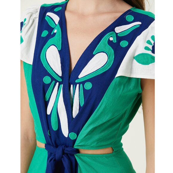 Farm Rio Soft Garden Patchwork Midi Dress / Medium / Soft Garden Blue - Picture 3 of 11